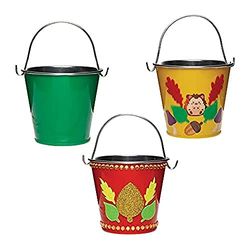 Baker Ross FE607 Mini Autumn Tin Buckets - Pack of 5, Ideal For Children To Paint Decorate and Grow Seeds In, Trick or Treat Buckets with Handles