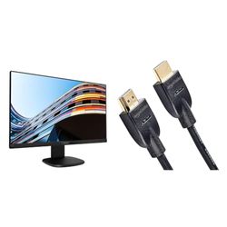 Philips 243S7EHMB Monitor 24" LED IPS, Full HD, 3 Side Frameless, Regolabile in Altezza, Girevole & Amazon Basics - Cavo HDMI 4K da 0,9 m, alta velocità con Ethernet 18 Gbps, 4K@60 Hz, 2160p, Nero