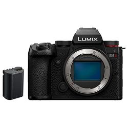 Panasonic LUMIX DC-S5M2E S5II, spegelfri kamerakropp, 4K 60P och 6k 30P, flip-skärm, Wi-Fi, fas hybrid AF med 779 punkter, Active IS, endast kropp med DMW-BLK22 reservbatteri, svart