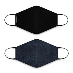 SUAVINEX, Mascarillas Adultos 10 Años Higiénicas Reutilizables Certificadas y Homologadas. 3 Capas. 25 Ciclos de Lavado. Fabricadas en España, 2 Unidades, Denim y Negra 30 g (401325)