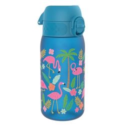 Ion8 Gourde Enfant, 350ml, Anti-Fuite, Facile à Ouvrir, Verrouillage Sécurisé, Lavable en Lave-Vaisselle, Sans BPA, Poignée de Transport, Facile à Nettoyer, Carbone Neutre, Motif Flamants Roses