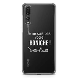 Zokko Beschermhoes voor Huawei P20 Pro (Je ne suis pas votre boniche), zacht, transparant, witte inkt.