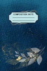 composition note: Flower and Butterfly Design with Navy Cover, 120 pages, 6×9 in