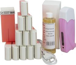 EPILWAX Kit d'Épilation Solo Complet avec Chauffe Cire Epilation Professionnelle 12 Roll-On Rose 100 ml 1185 g - Lot de 2