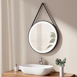 EMKE Espejo de baño con iluminación, 60 cm, Redondo, con antivaho, luz Blanca fría, Regulable, función de Memoria, táctil, Apagado automático de 3 Horas, Ahorro de energía