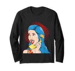 Mujer retro usando teléfono de esfera vintage Manga Larga