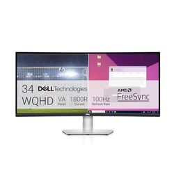 Dell S3423DWC USB-C 34 Inch WQHD (3440x1440) 21:9 1800R Curved Monitor, 100Hz, VA, 4ms, AMD FreeSync, 99% sRGB, Built-in Speakers, USB-C, 2x HDMI, 3x USB, 3 Year Warranty