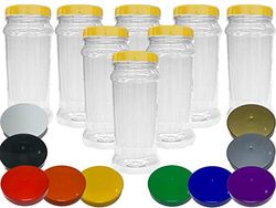 Truly Sweet Candy Very Large 2.5L Plastic Jars with choice of lid. Craft, Garage, Kitchen Storage (Red Lids, 8 Jars)