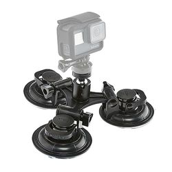 Mantona 21282 Zuignaphouder 3-poot maat XL (voor GoPro Hero 6 5 4 3+ 3 2 1, Session en andere compatibele actiecamera's, incl. hoogwaardige aluminium kogelkop, 3 zuignappen)