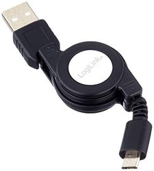 LogiLink CU0090 0,75 m utdragbar USB A hane till Micro B hankabel - svart