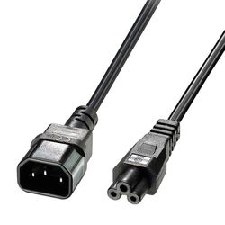 Cable de alimentación - Cable de Red trebol a shuko M/H, con Conector C5 a C14, 1 Metro de Longitud, Color Negro, Modelo 30340.
