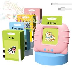 GUYUCOM Kinderspeelgoed vanaf 2 jaar, sprekende leerkaarten, Duits, 194 vellen, leerkaarten, 388 woorden voor Duits leren, cadeaus en speelgoed voor meisjes en jongens 2 3 4 5 6 jaar (roze)