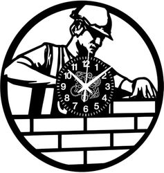 Instant Karma Clocks | Bricklayer Wall Clock with Construction Worker Silhouette – Wall Decoration – Home Office Silent Non-Ticking