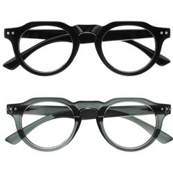 OPULIZE RIO Set da 2 Occhiali da Lettura Anti Luce Blu - Montatura con Bordo Superiore Piatto - Nero, Grigio - Uomo e Donna - Cerniere a Molla - BB53-17 - +1.00