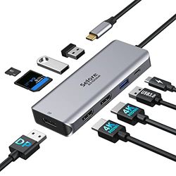 Dockingstation USB C Triple Display Dual HDMI Adapter 9 in 1 USB C to Displayport Adapter SD TF Card Lector 2USB 2.0, 1 USB 3.0, 100W PD para DELL XPS 13/15, Lenovo Yoga, Huawei Matebook X Pro, etc.