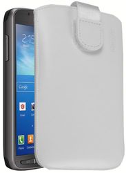 mumbi äkta läderfodral kompatibel med Samsung Galaxy S4 Active skal läder väska Case Wallet, vit