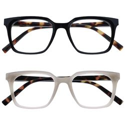 OPULIZE KOI Occhiali da Lettura, Confezione da 2 - Montatura Rettangolare Grande - Nero-Grigio - Uomo e Donna - Cerniere a Molla - RR50-17 - +2.00