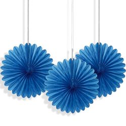 Unique Party 63257 - Mini kungsblå silkespappersfläkt dekorationer, 3-pack