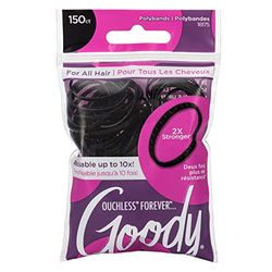 Goody Ouchless Polyband Lot de 150 élastiques à cheveux pour femme – Noir – Cheveux fins – Accessoires de cheveux pour coiffer avec facilité et garder vos cheveux en sécurité – Parfait pour des
