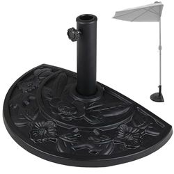 BAKAJI Base pour parasol de jardin, forme demi-lune, support pour poteau parasols 38/48 mm, système stable anti-retournement, idéal pour patio, balcon, extérieur, Ø 50 x 32 x 32 cm, Noir,