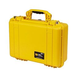 PELI 1500 stötsäker väska för kameror, drönare och elektronisk utrustning, IP67-vattentät, 19 liters kapacitet, tillverkad i Tyskland, med anpassningsbar skuminredning, gul