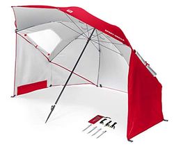 SKLZ Unisex's Sport-Brella, Multi-Purpose Sun Umbrella for Garden, Easy Folding Setup, Red, 52-inch