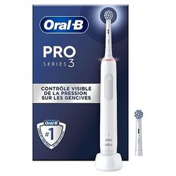 Oral-B Pro 3 3000 Brosse À Dents Électrique Oscillo-Rotative, Capteur De Pression Pour Protéger Les Gencives Sensibles, Mode Blancheur, 2 Brossettes Rondes De Rechange, 1 Chargeur, Blanche