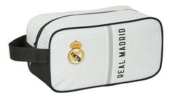 Safta Real Madrid 1ère équipe 24/25 - Sac à Chaussures Moyen, Multifonction, Sport, extrascolaire, Football, Confortable et Polyvalent, 29 x 14 x 15 cm, Blanc/Gris, Blanc/Gris, Estándar, Décontracté