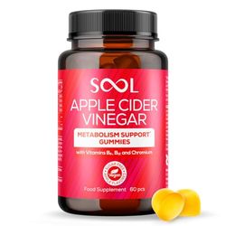 SOOL Gomitas de Vinagre de Manzana con Probióticos Lactospore, 60 unidades | Apoyo al Metabolismo | Con Vitaminas B6 y B12 | Sin Azúcar | Gomitas Vegano | Suplemento Alimenticio
