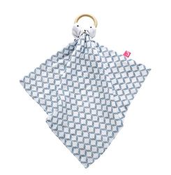 Knuffeldoek 2-laags van katoen (Öko-Tex Standard 100) met bijtring van hout, natuurlijk theehout - blauw klassiekers