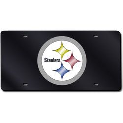 Rico Industries NFL Pittsburgh Steelers - Black Laser Inlaid Metal License Plate Tag, 6 x 12"