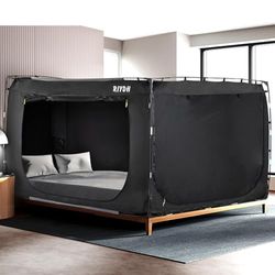 RIYDH Tenda da letto a baldacchino per letto queen size per adulti, tenda da sogno portatile per interni, 70% oscurante, con 3 porte traspiranti e grandi tende spaziali