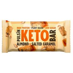Pulsin - Plant Based Keto Protein Bars - Low Carb - 50g x18-7.3g Protein, 5.6g Fibre, 5.1 Carbs - Palm Oil, Dairy And Gluten Free Snack Bar - Almond Salted Caramel