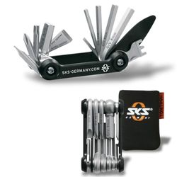 SKS Germany TOM Tool bicicleta multifuncional (mini roda, aço inoxidável/alumínio, muitas funções de ferramentas integradas). Chave multifuncional, unissexo, preto, tamanho único