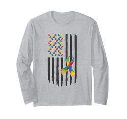 Nastro puzzle bandiera americana mese di sensibilizzazione sull'autismo Maglia a Manica