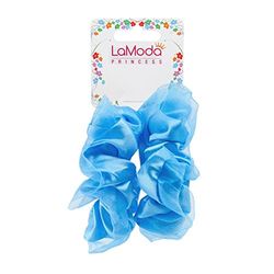 LaModa Princess - Scrunchie per capelli effetto raso con bordo in organza, blu, confezione da 2