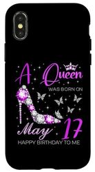 Custodia per iPhone X/XS Una regina è nata il 17 maggio Happy Birthday To Me Purple