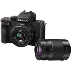 Panasonic Lumix DC-G100DWEGK Cámara Micro Cuatro Tercios sin Espejo con Lentes Lumix G Vario 12-32 mm F3.5-5.6 y 45-150 mm F4-5.6, 20,3 MP, Vídeo 4K 30p y FHD 60, Monitor Ángulo Libre, USB-C, Negro