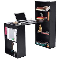 Bakaji Bureau met dubbele boekenplank, 2 + 4 vakken, werktafel, pc-tafel, van melaminehout, decoratie voor thuis, kantoor, kinderkamer, afmetingen: 120 x 55 x 120 cm (zwart)