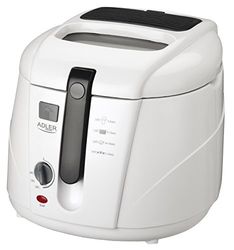 Adler AD 4906 Freidora Eléctrica Compacta 2,5 litros, Cubeta Antiadherente, Regulador Temperatura, Termostato, Tapa con Filtro, 1800W, Blanca