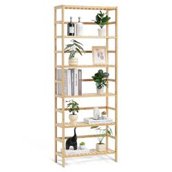 VEVOR Bamboe plank met 6 niveaus, open houten boekenplank, displayopbergrek organizer, vrijstaande bloemenplantenstandaard, multifunctionele bamboe boekenplank, ideaal voor badkamer, slaapkamer,