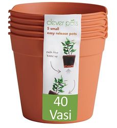 Clever Pots Vasi per Piante a Rilascio Facile, 40 x Vasi Piccoli da Fiori in Plastica con Fori di Drenaggio, Vasi Leggeri, Fioriere Rotonde, Terracotta