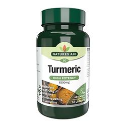 Natures Aid Turmeric 8200mg – High Strength Curcumin 200mg – Dried Root Whole Herb Extract – Supports Joint & Immune Health – Vegan, Non-GMO, Gluten-Free – 30 Capsules