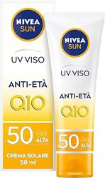 NIVEA SUN UV Viso Anti-Età FP 50 in tubetto da 50 ml,Crema viso antirughe con Coenzima Q10, Crema solare viso 50 per uso giornaliero, Crema antimacchia viso con azione anti-età