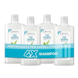 Omia Fisio Treatment Shampoo med Melaleuca-olja, för fint och ömtåligt hår, stärkande, restaurering och mot mjäll, frekvent tvättschampo, fritt från silikon och SLES, 4 x 200 ml flaskor