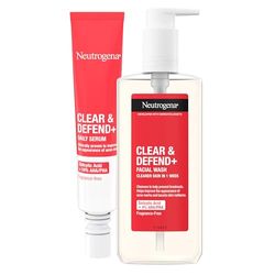 Neutrogena Clear & Defend+ Skincare Set with Facial Wash (1x 200ml) and Face Serum (1x 30ml), Clearing 2-Step Skincare Set with Salicylic Acid, AHA/PHA for Spot-Prone Skin to Help Fight Breakouts