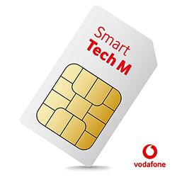 Vodafone Smart Tech M – användbar i smarta enheter (t.ex. GPS-spårare, smartwatches, kameror) – 500 röstminuter, 100 SMS och 3 GB höghastighetsuppgifter hemma och i EU