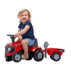 FALK - Portatractor Case IH con Remolque - A Partir de 12 Meses - Fabricado en Francia - Pala y rastrillo incluidos - 2 Estilos de personalización - Matrícula Personalizable - 238C