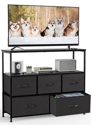 Sweetcrispy Cassettiera per camera da letto con 5 cassetti in tessuto, credenza soggiorno per TV da 115 cm, piedini regolabili, armadietto per camera da letto, classico nero