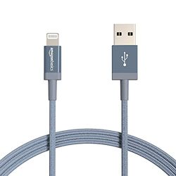 Amazon Basics Câble USB-A vers Lightning en nylon tressé Chargeur certifié MFi pour iPhone Gris foncé 1.8 m Lot de 2